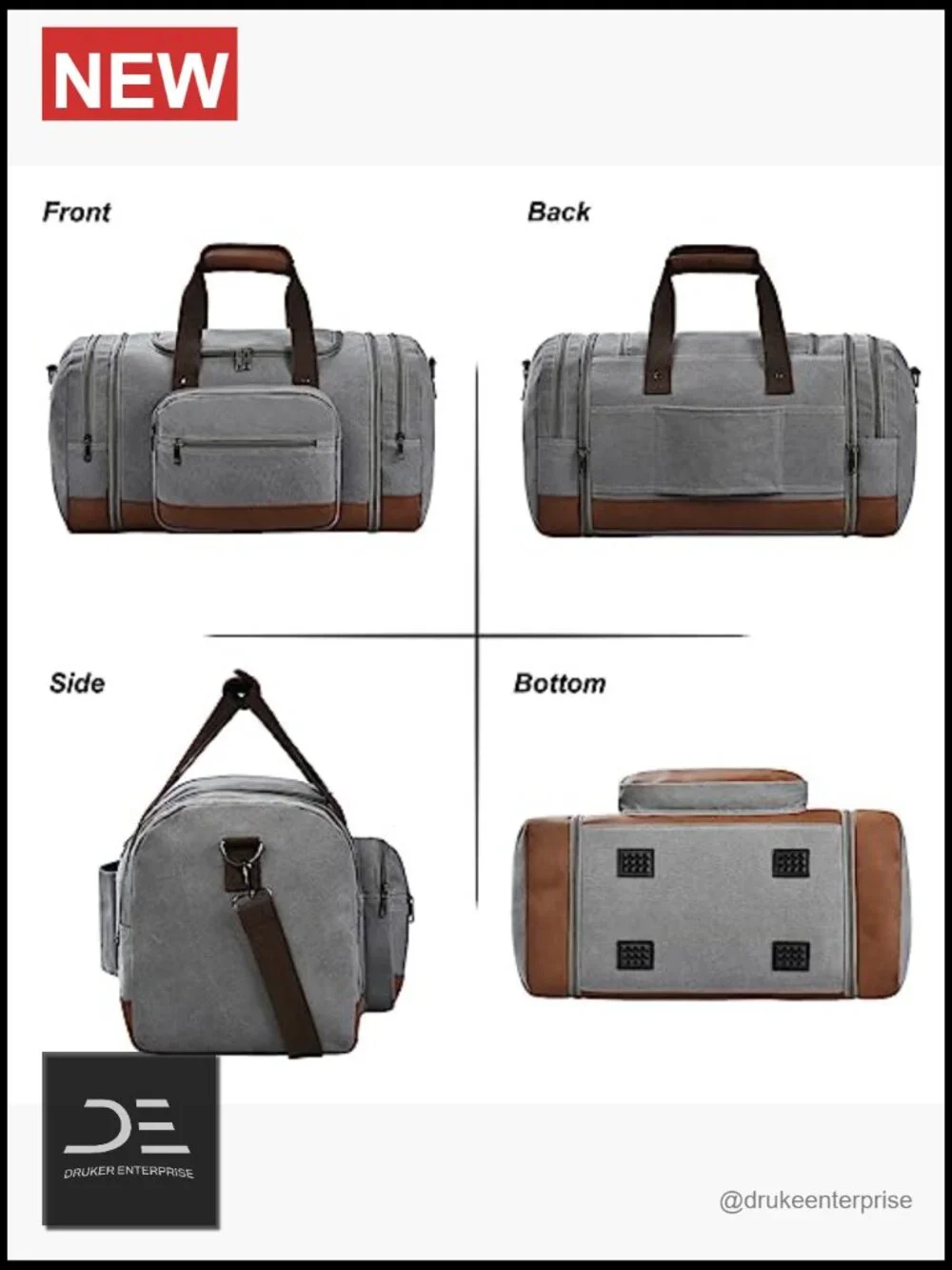 60L Expandable Canvas Travel Duffel Bag with Trolley Sleeve